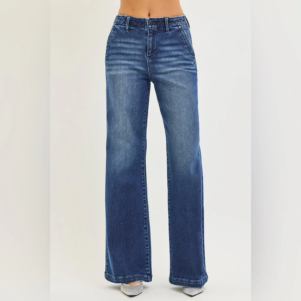 RISEN High Rise Wide Leg Slanted Pocket Jeans - Picture 6 of 6